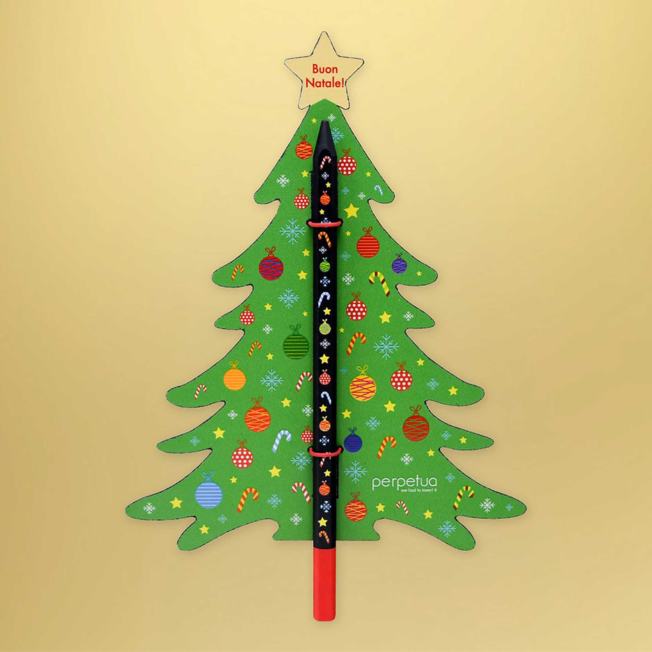 CHRISTMAS TREE PENCIL - Black pencil made from recycled graphite with Christmas icon print | perpetua