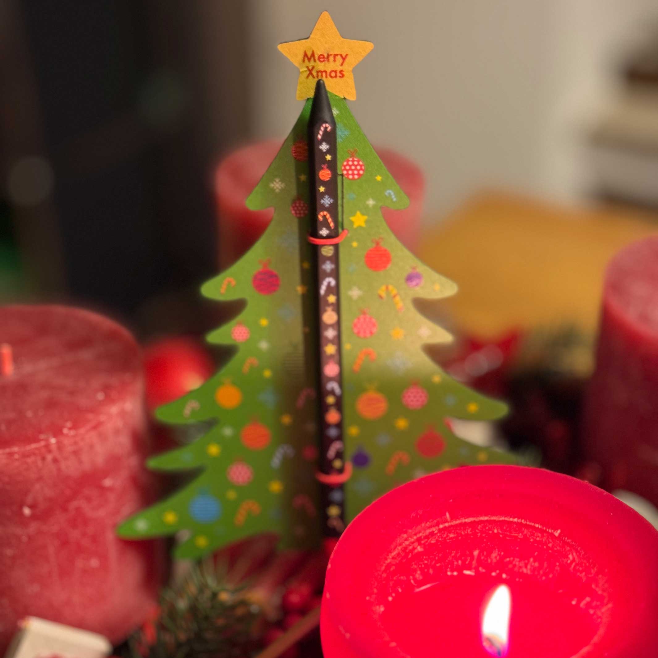 CHRISTMAS TREE PENCIL - Black pencil made from recycled graphite with Christmas icon print | perpetua