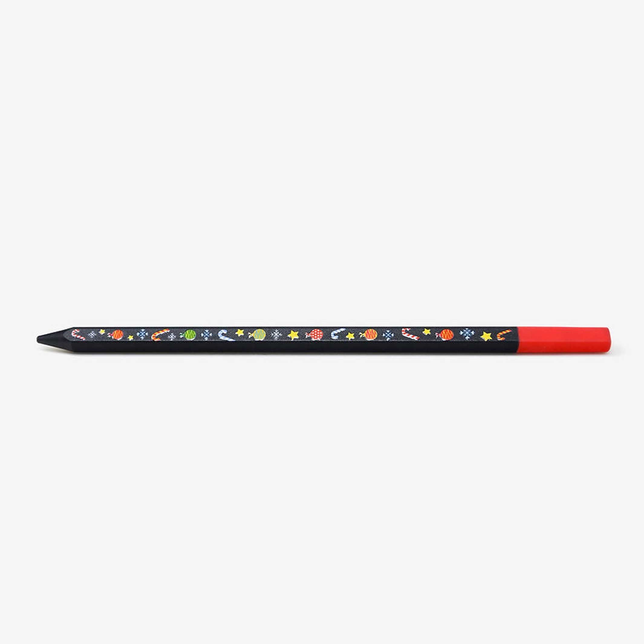 CHRISTMAS TREE PENCIL - Black pencil made from recycled graphite with Christmas icon print | perpetua