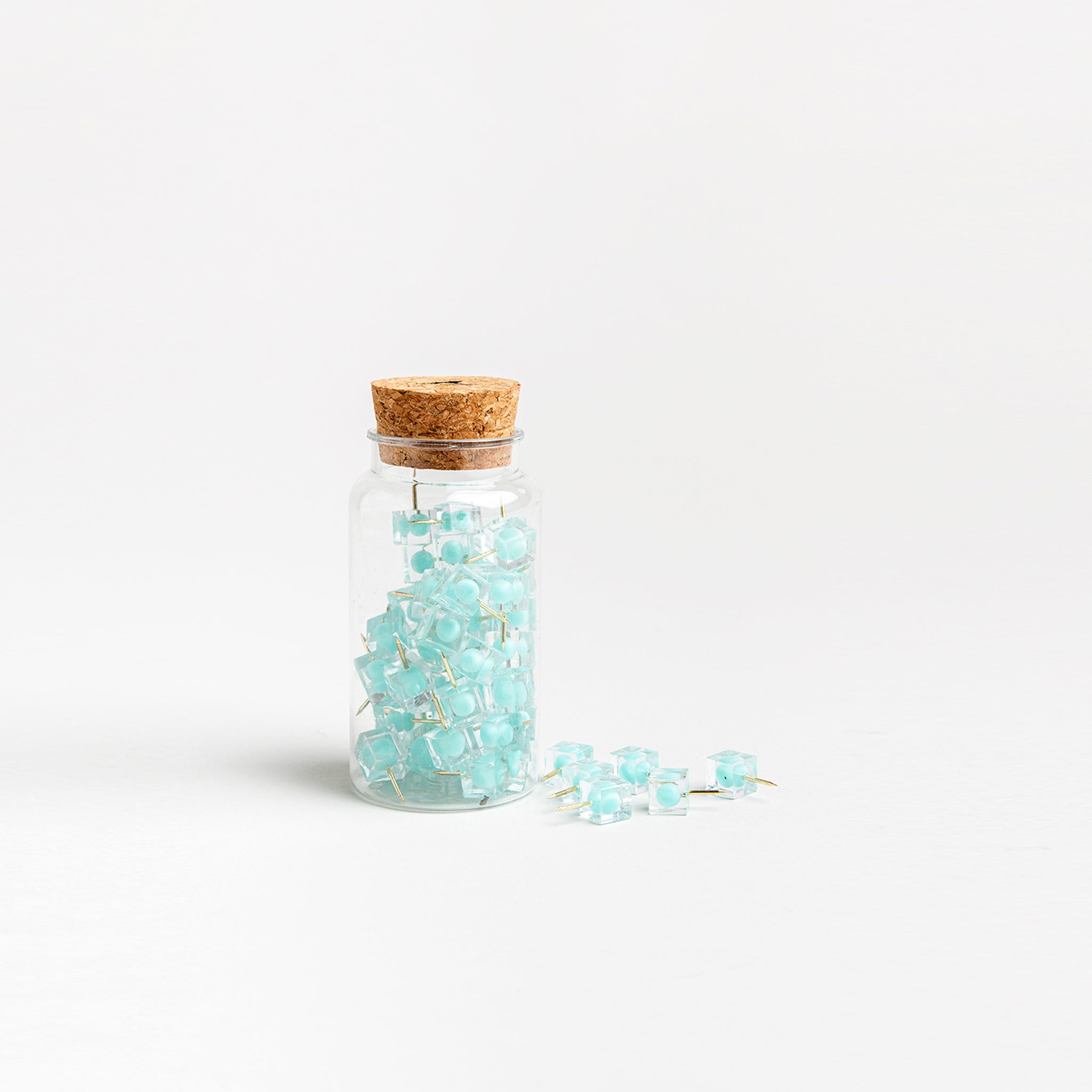 MINI CUBE PUSH PINS - 60 Pushpins in a jar - Turquoise | Somewhere