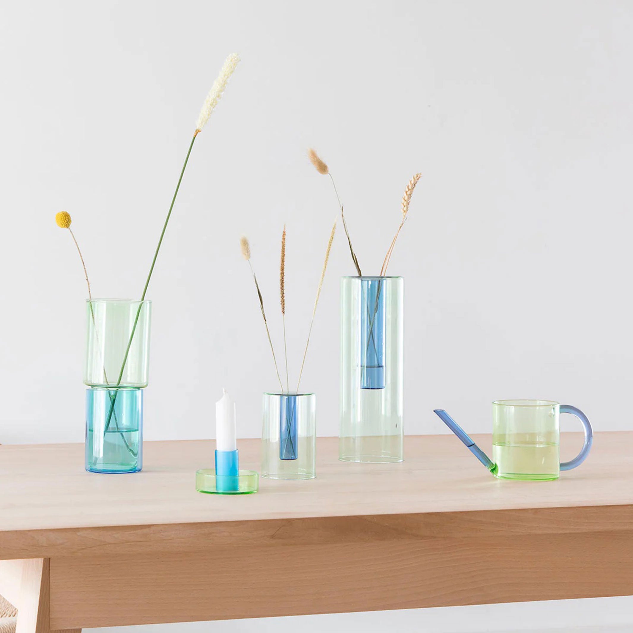 REVERSIBLE GLASS VASE | Green & Blue | Block Design