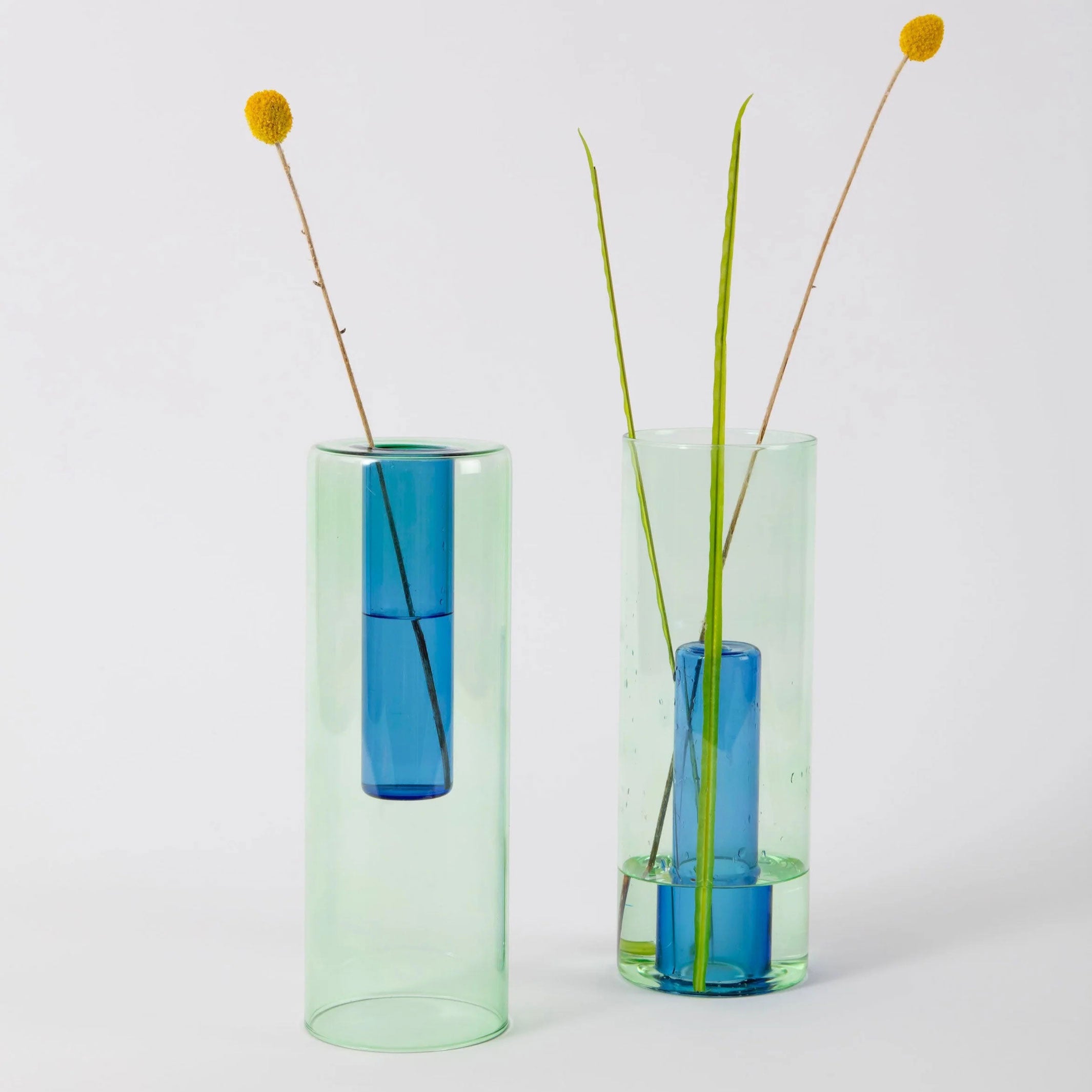 REVERSIBLE GLASS VASE | Green & Blue | Block Design