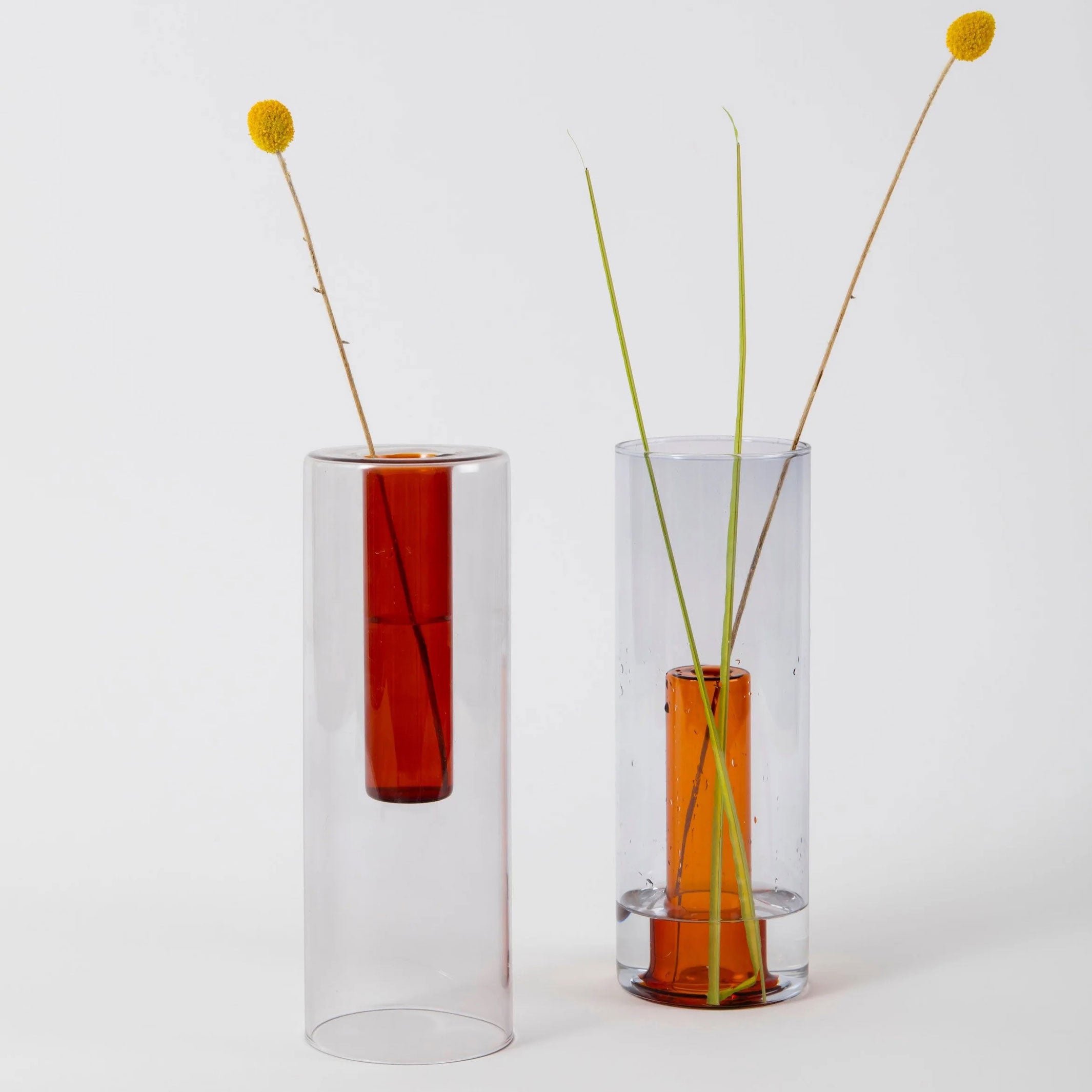 REVERSIBLE GLASS VASE | Grey & Orange | Block Design