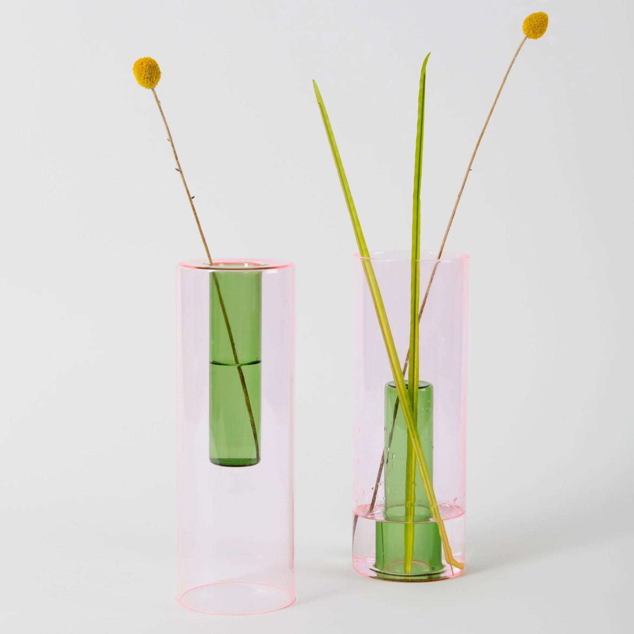 REVERSIBLE GLASS VASE | Pink & Green | Block Design