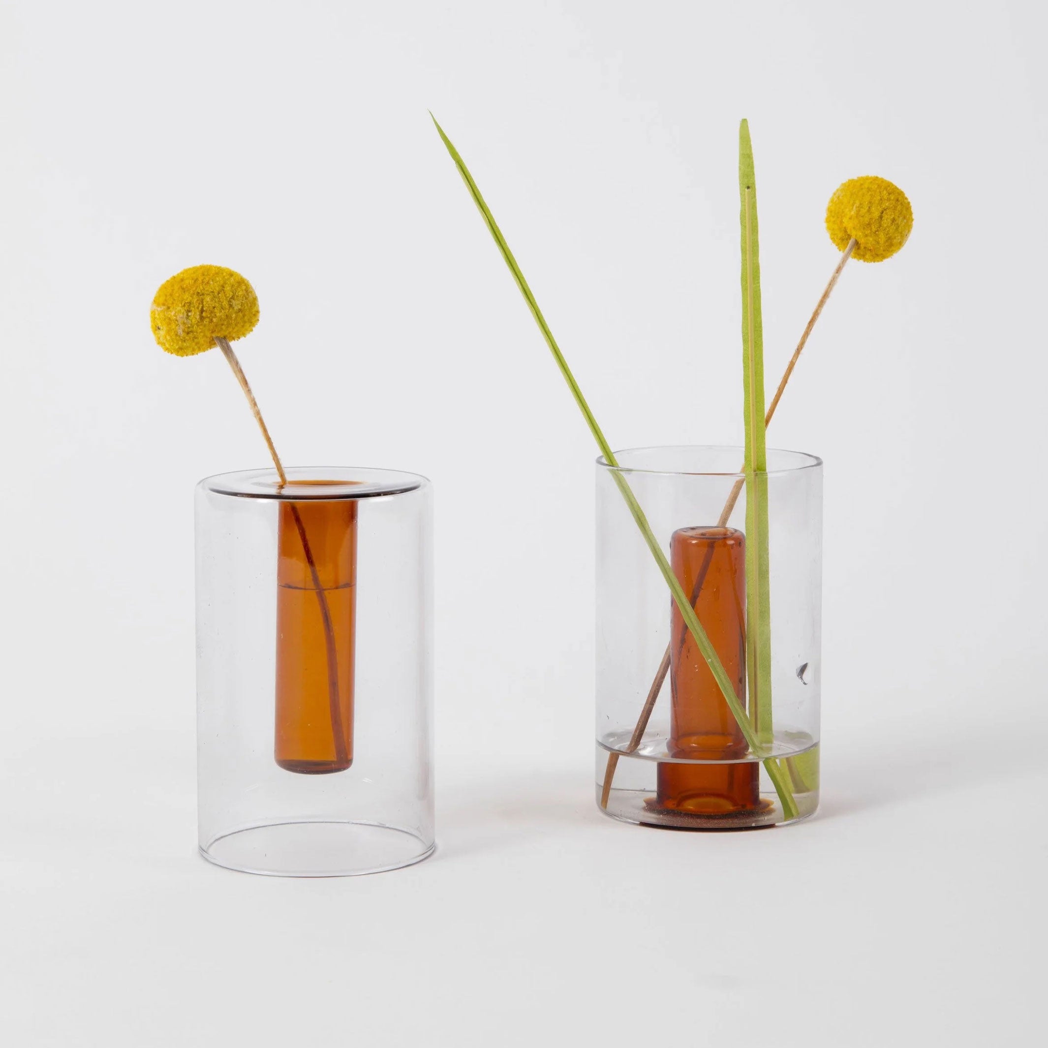 REVERSIBLE GLASS VASE | Grey & Orange | Block Design