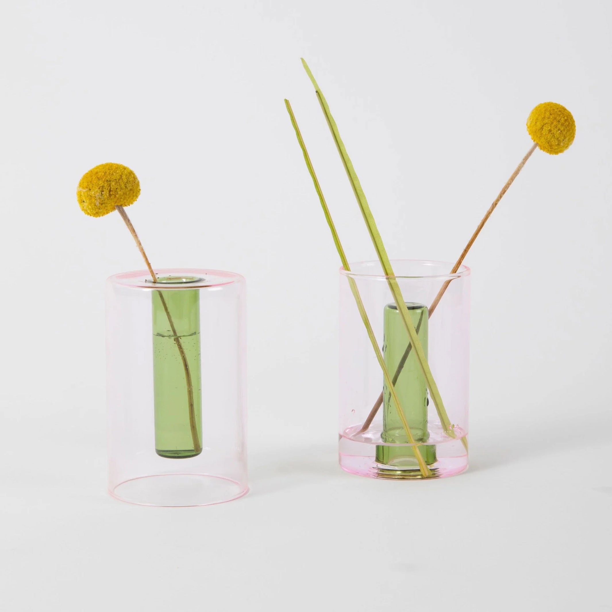 REVERSIBLE GLASS VASE | Pink & Green | Block Design