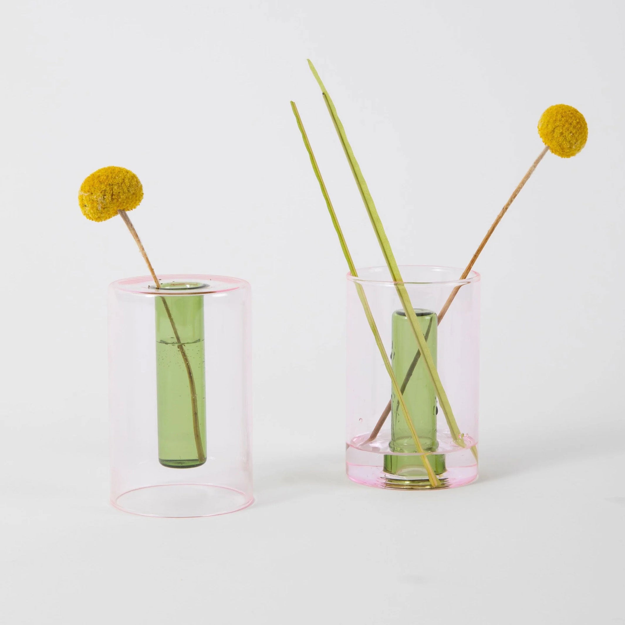 VASE EN VERRE RÉVERSIBLE | VASE EN VERRE | Rose et vert | Conception de blocs