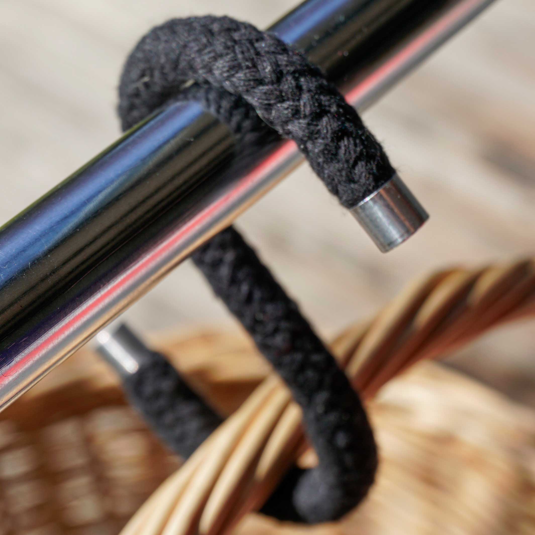CROCHET DE CORDE Coton | CROCHETS S-CLOTHES en textile noir en corde de coton | Ensemble de 5 | Produits à la menthe poivrée