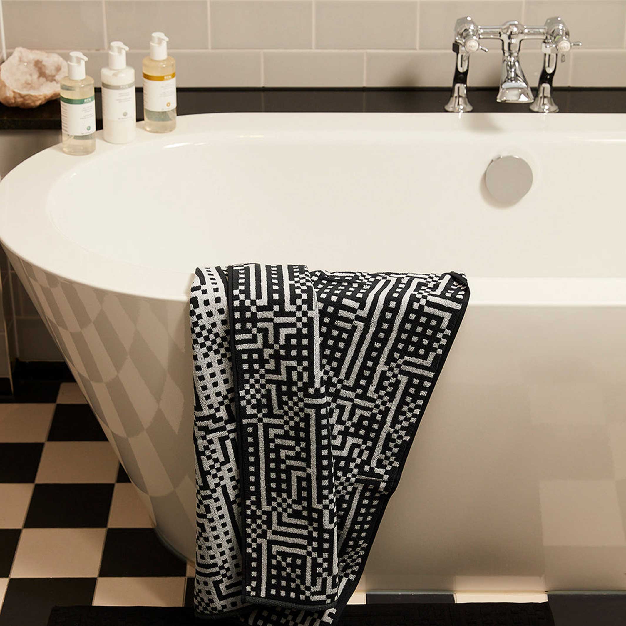 ROUTE - small Black & White Towel - Bitmap Collection - 33x50 cm | Cristian Zuzunaga