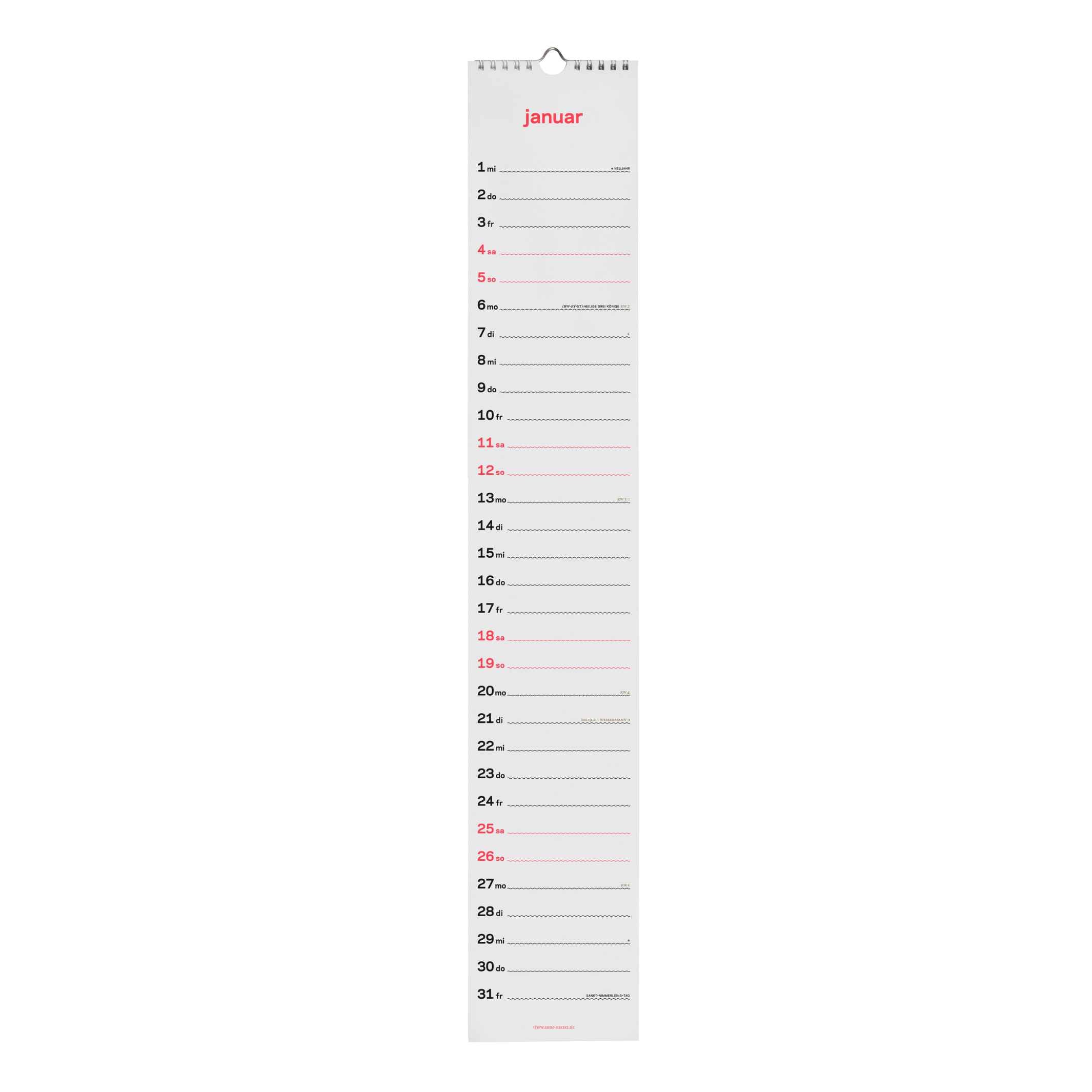 zweitausend&fünfundzwanzig - STREIFENKALENDER 2025 - Neon-Korall Schwarz Gold - 12×69 cm | rikiki