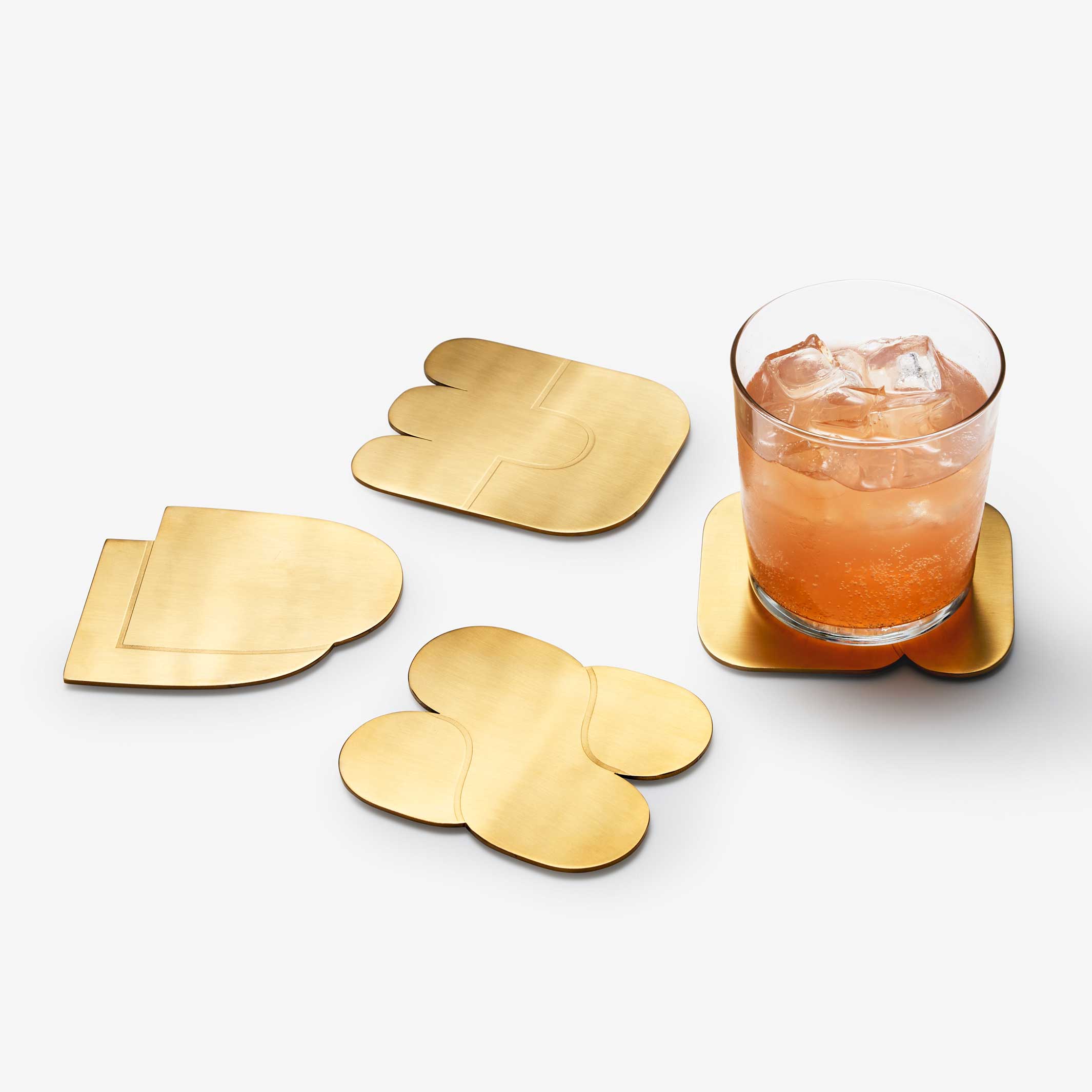 TOGETHER COASTERS | Set of 4 Coasters | Stainless steel brass-colored | Dan Covert | Areaware
