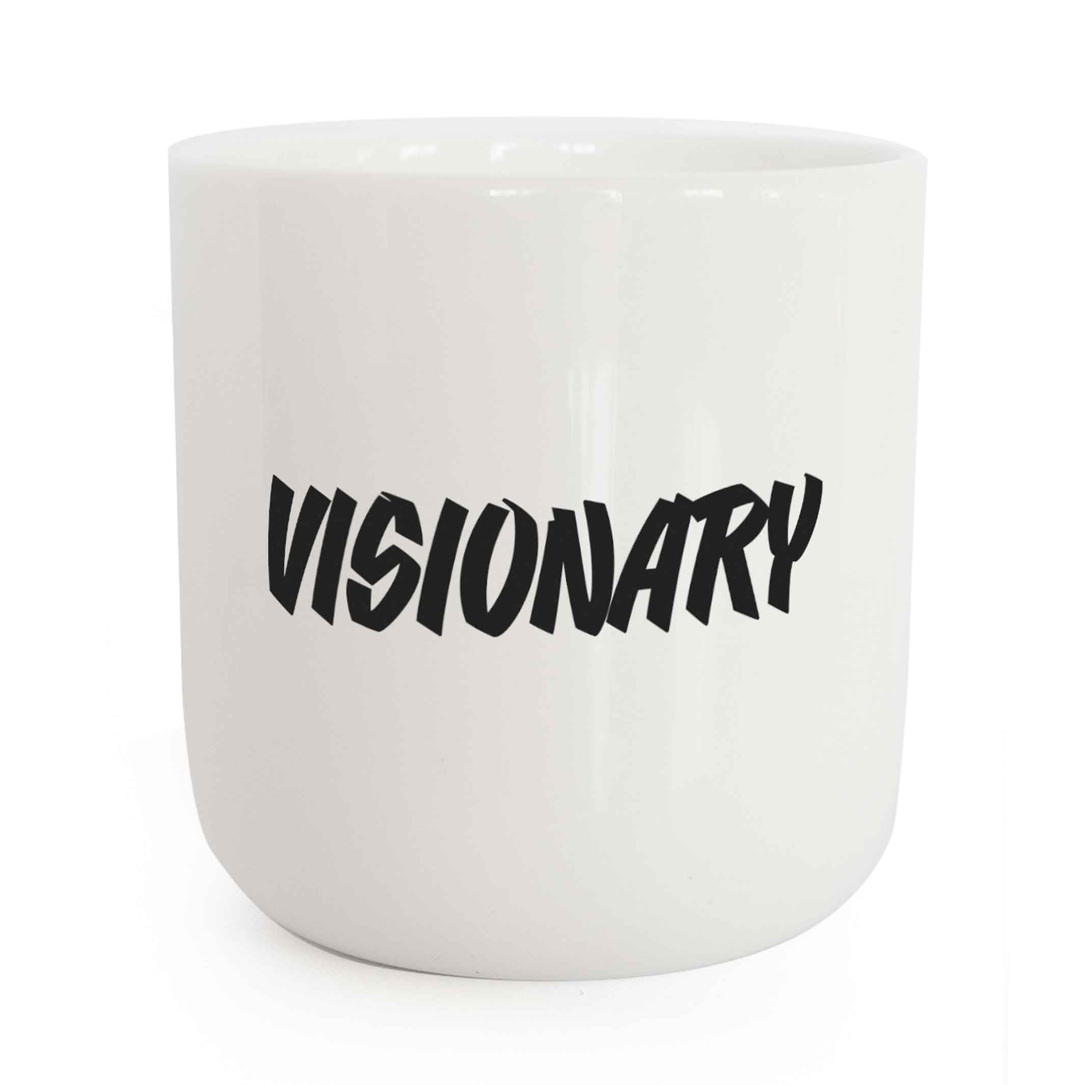 VISIONARY | white coffee & tea MUG with black typo | Misfits Collection | PLTY