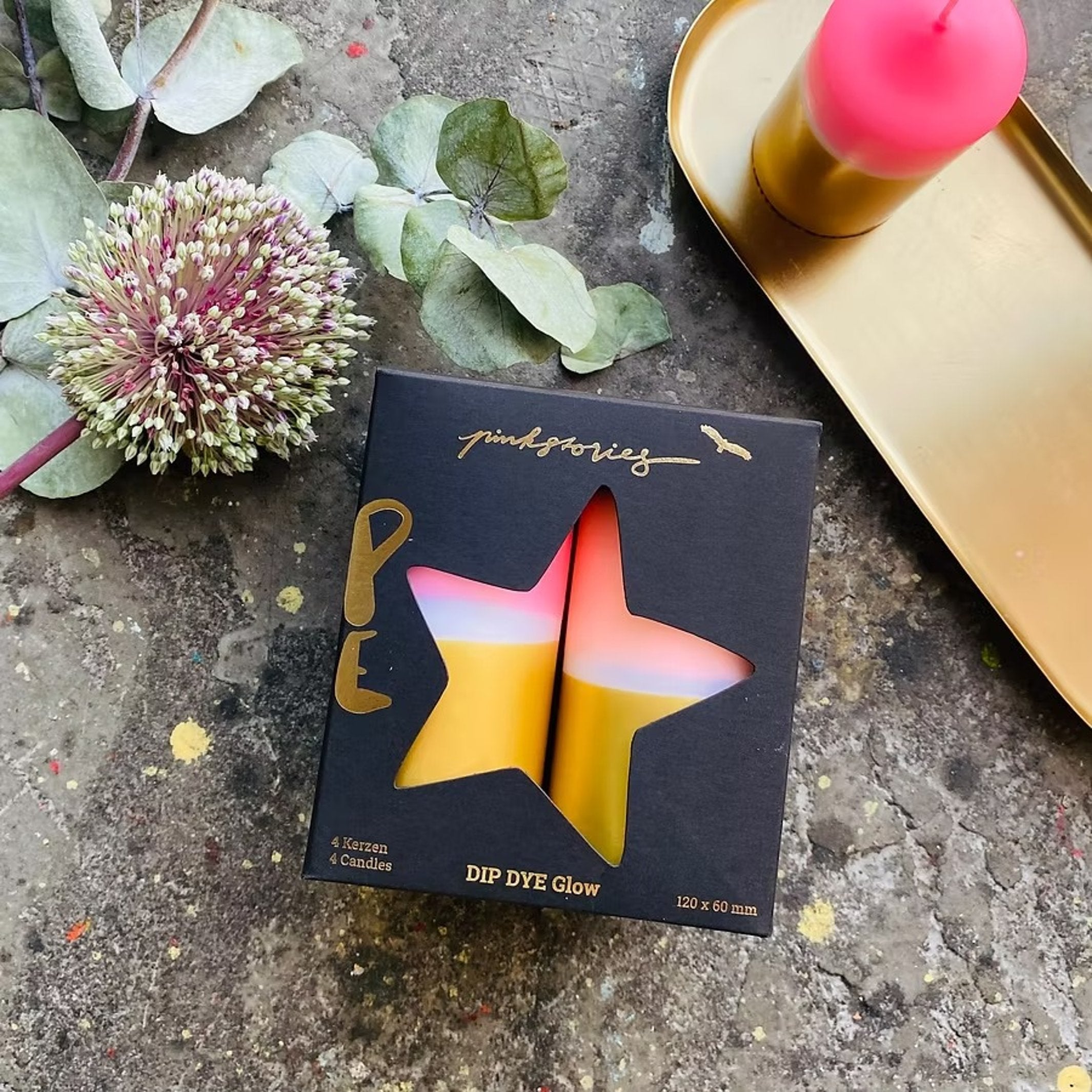 DIP DYE GLOW GOLDEN STAR | Christmas candles in a set of 4 | Pink Stories