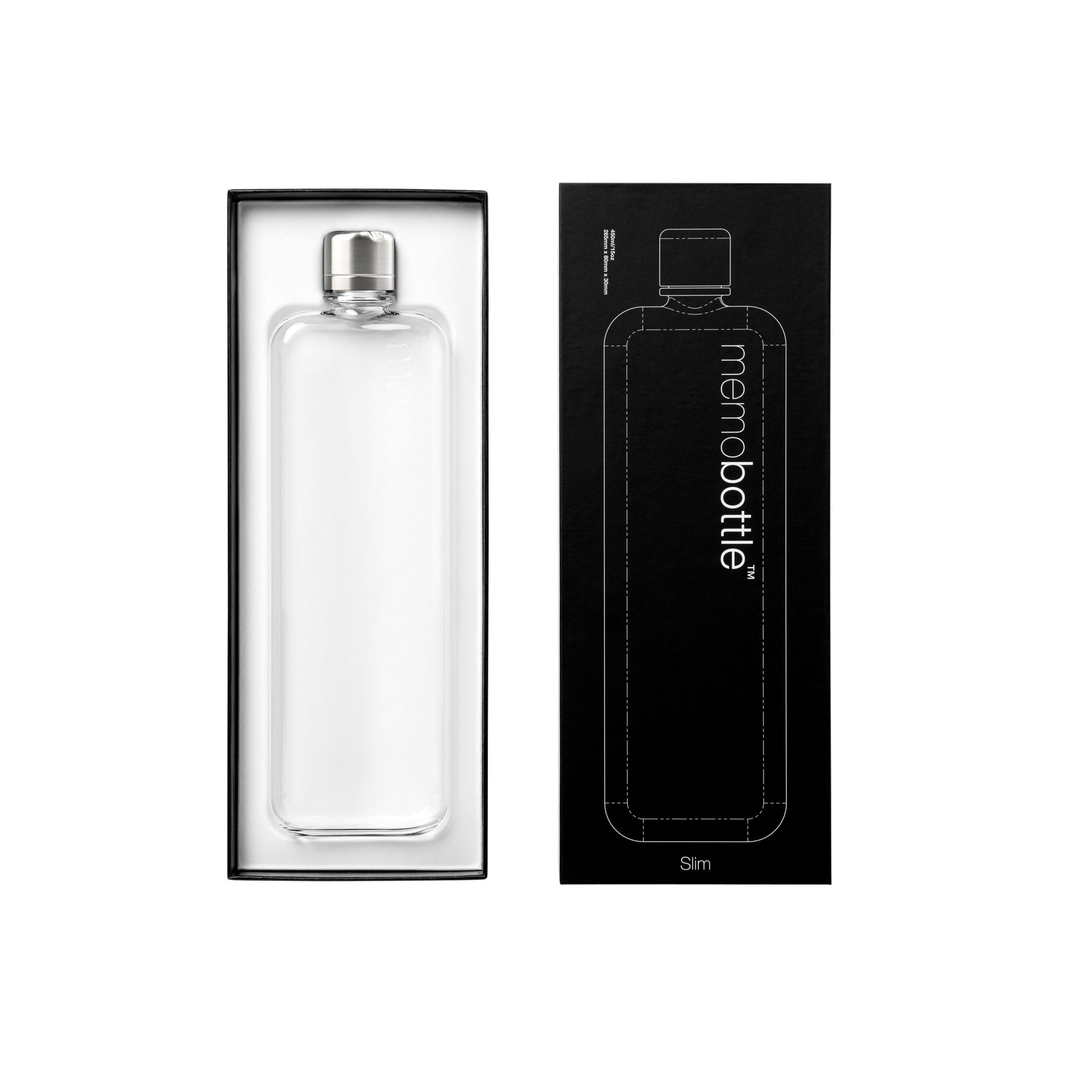 Bouteille mémo SLIM | BOUTEILLE D'EAU ET DE BOISSON plate réutilisable | 450 ml