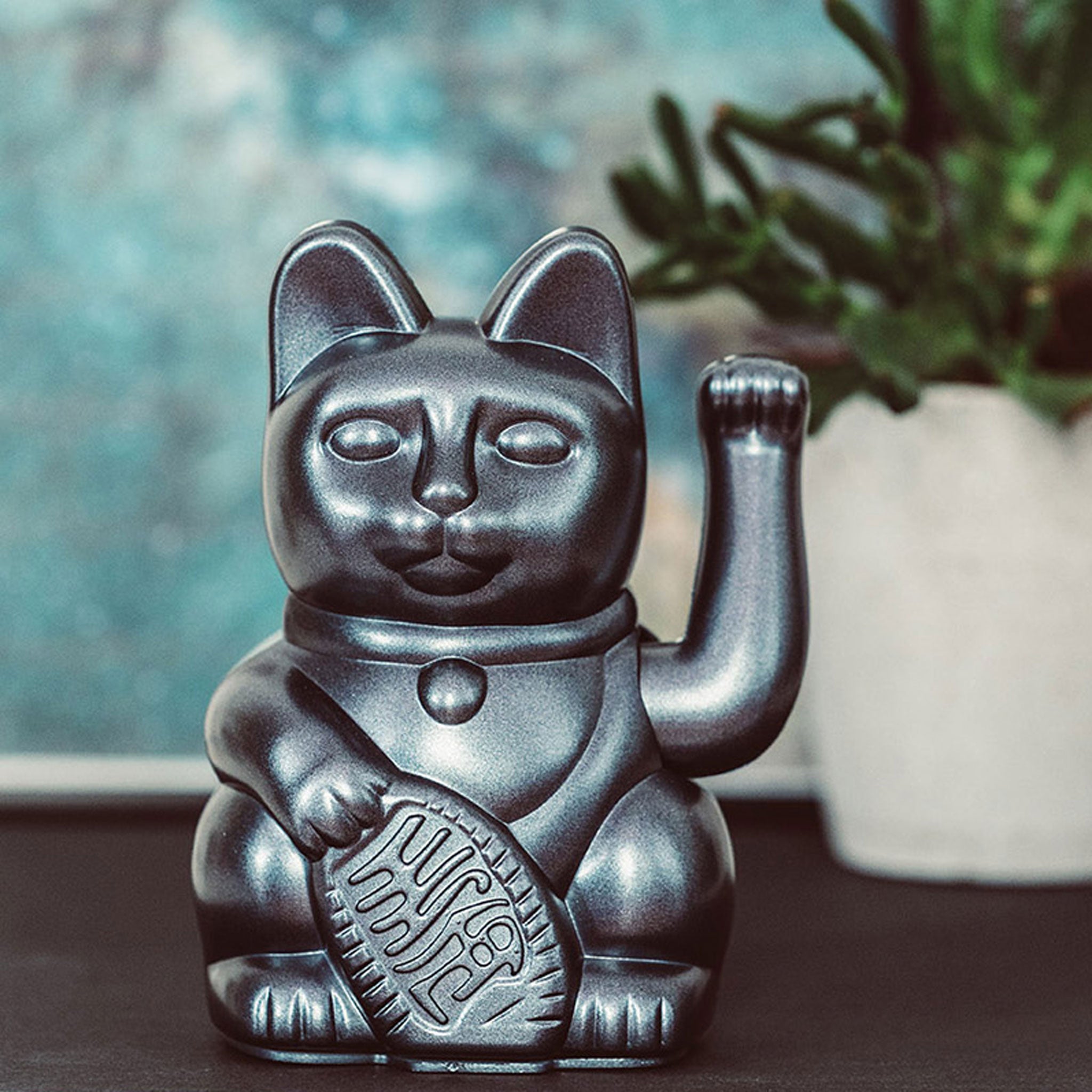 THE LUCKY CAT GALAXY | metallic gray Japanese TALISMAN | Space Edition | Donkey Products