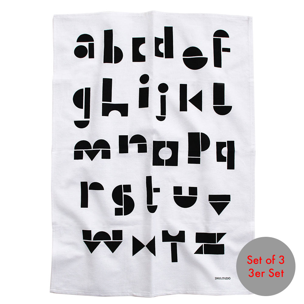SNUG.ABC | 3x weiße Design Geschirrtücher | schwarze ABC Buchstaben | 70x50cm | SNUG.STUDIO - Charles & Marie