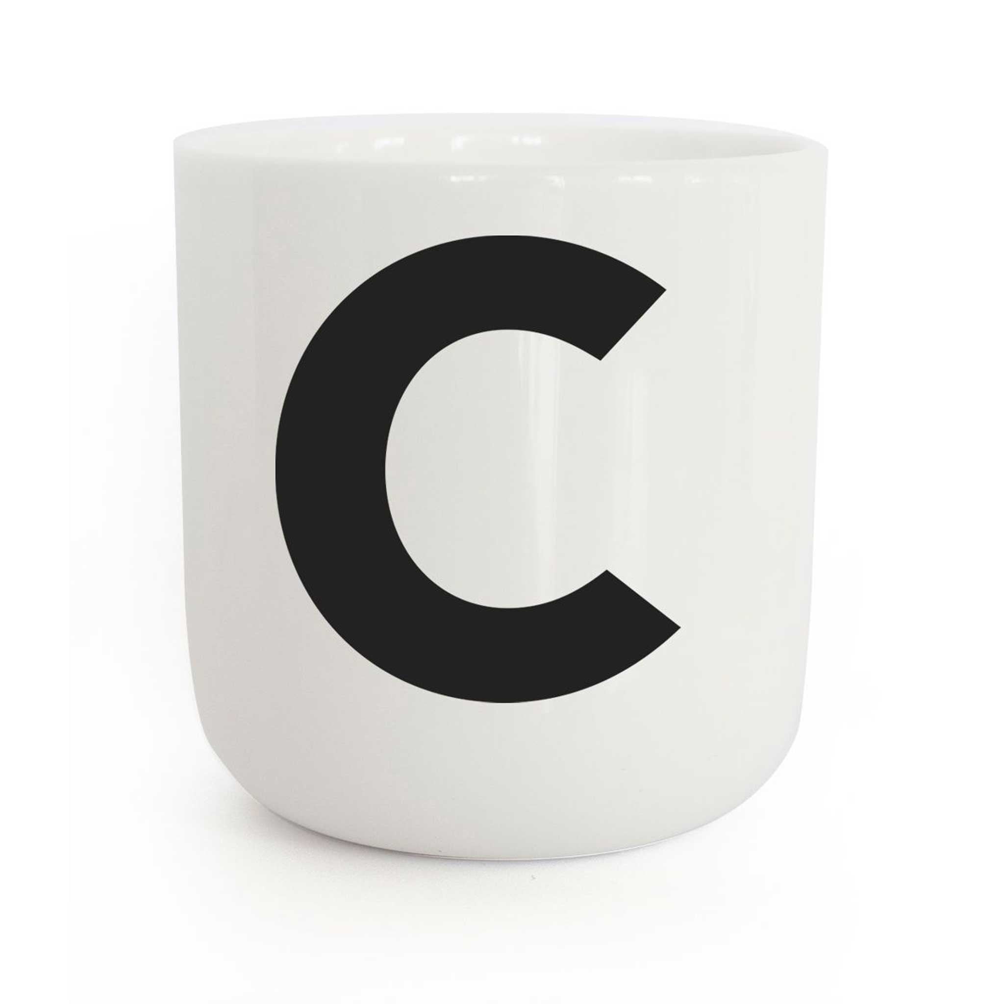 C | MUG à café et à thé blanc avec typo noire | Série Lettres et Glyphes | PLTY