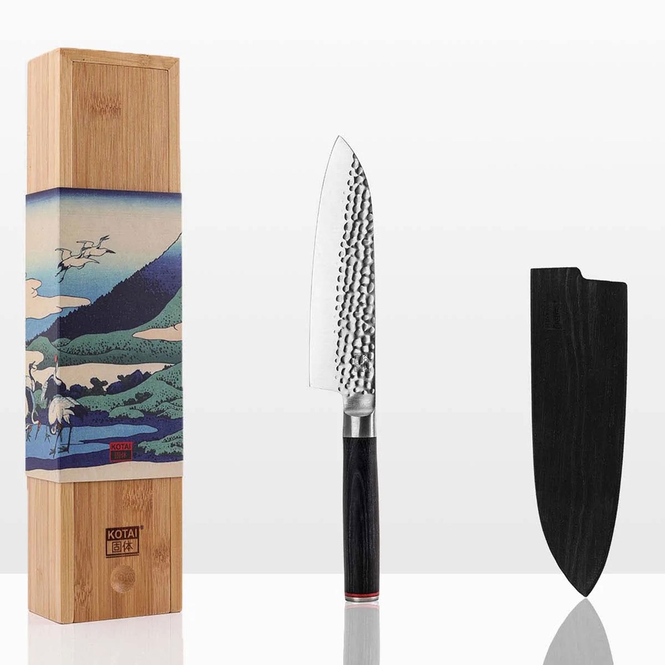 SANTOKU | Multi-purpose KNIFE | wooden saya & bamboo gift box | 18cm blade | Kotai