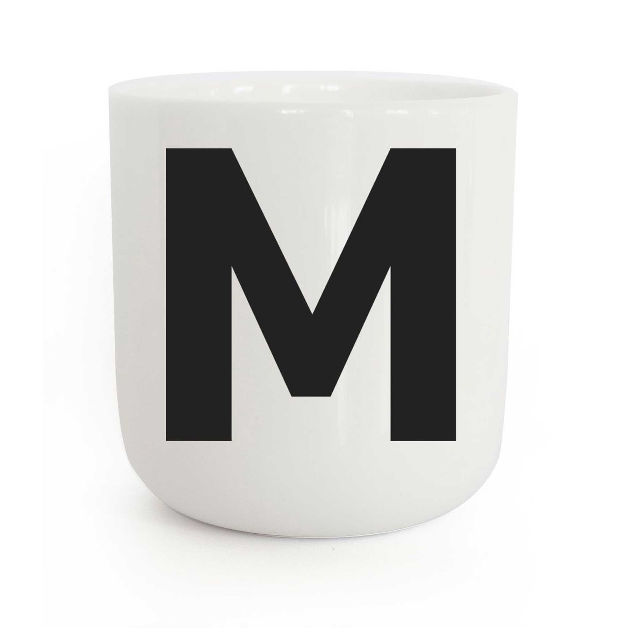 M | white coffee & tea MUG with black typo | Letters & Glyphs Collection | PLTY