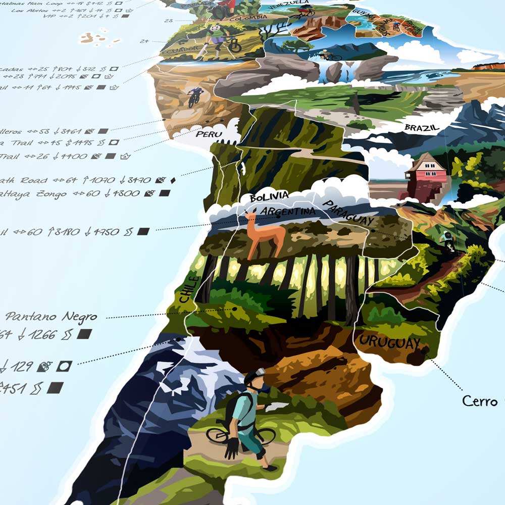 MOUNTAIN BIKE MAP | Illustrierte FAHRRAD WELTKARTE | Awesome Maps - Charles & Marie