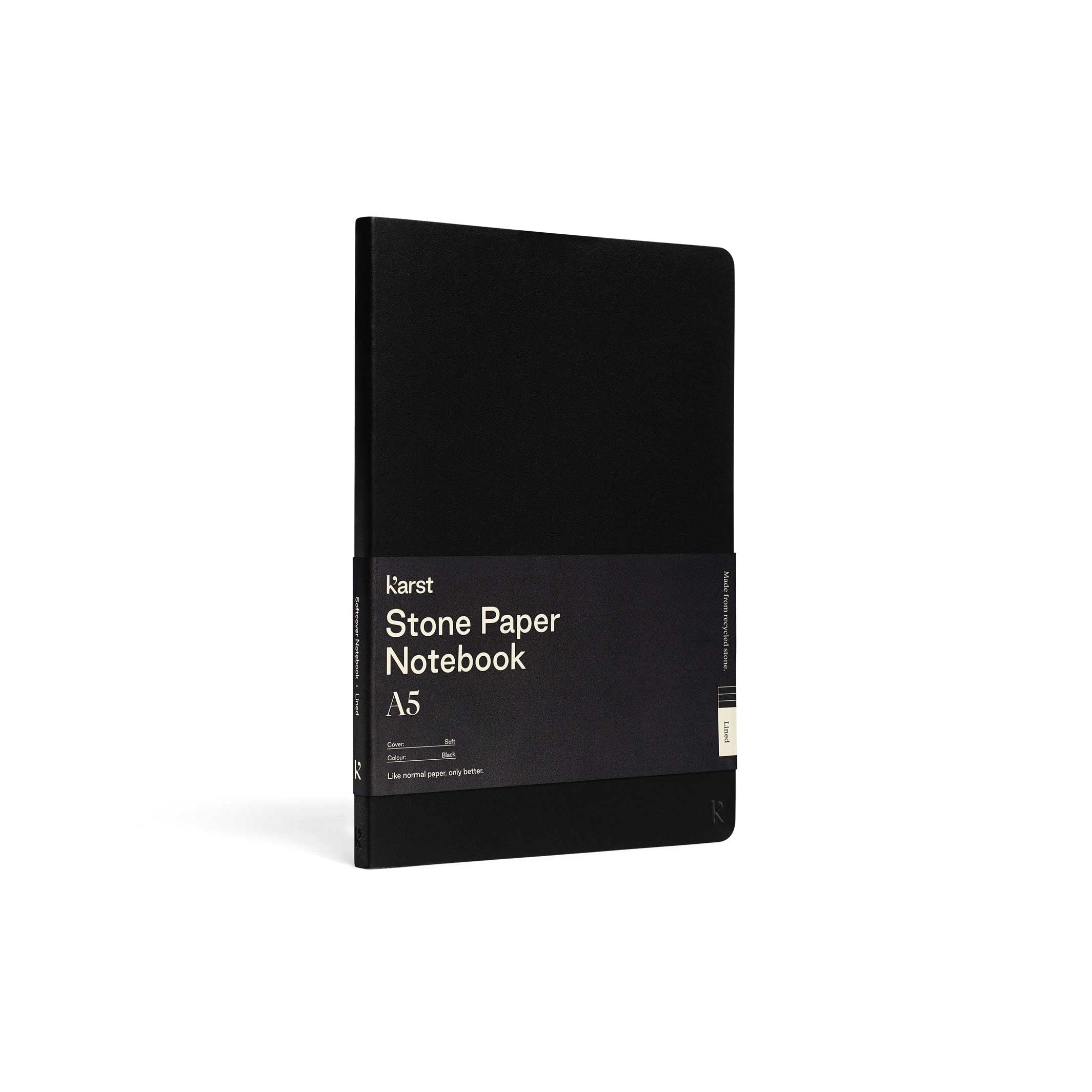 Carnet de notes à couverture souple A5 | CARNET Noir | Papier de pierre karstique