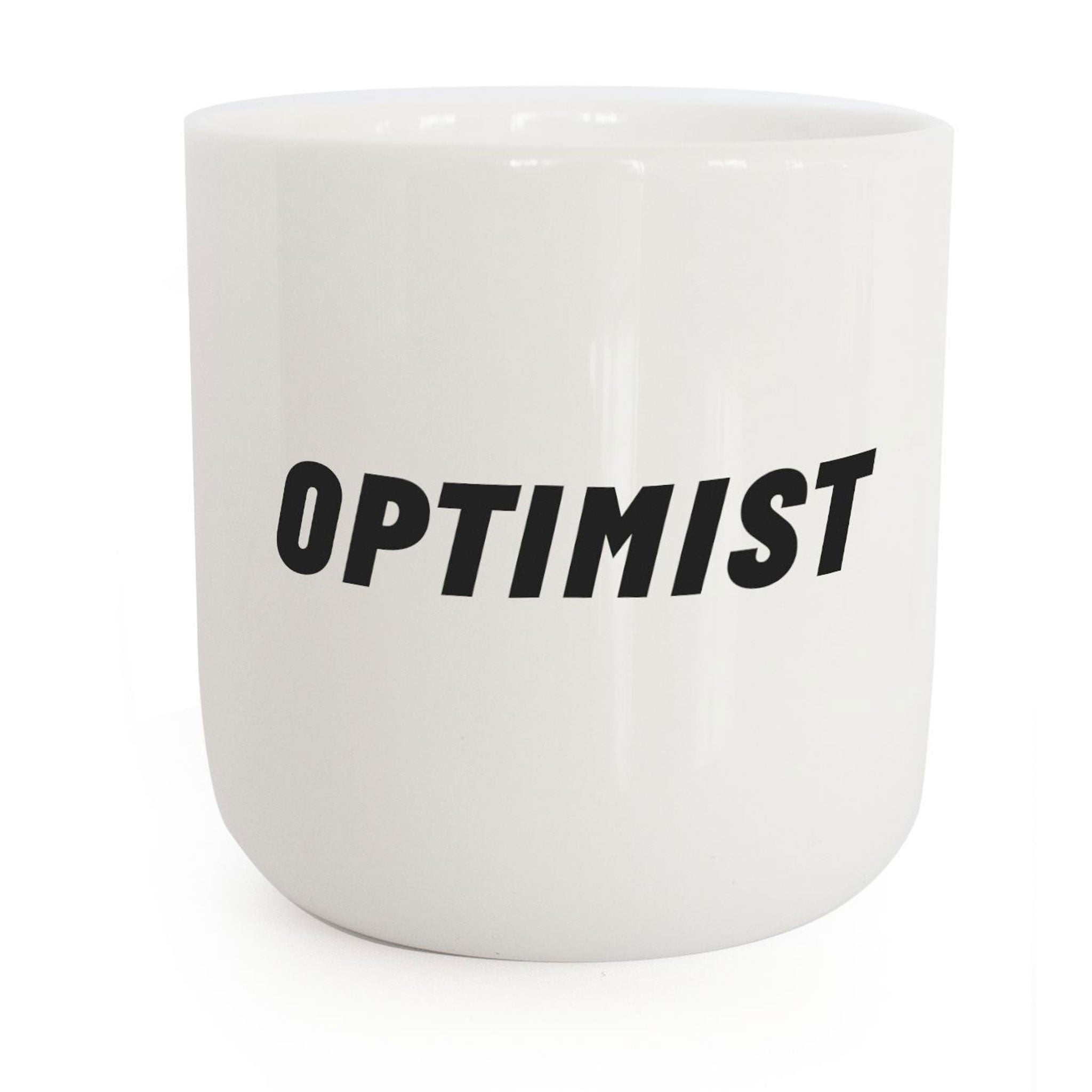 OPTIMIST | white coffee & tea MUG with black typo | Attitude Collection | PLTY