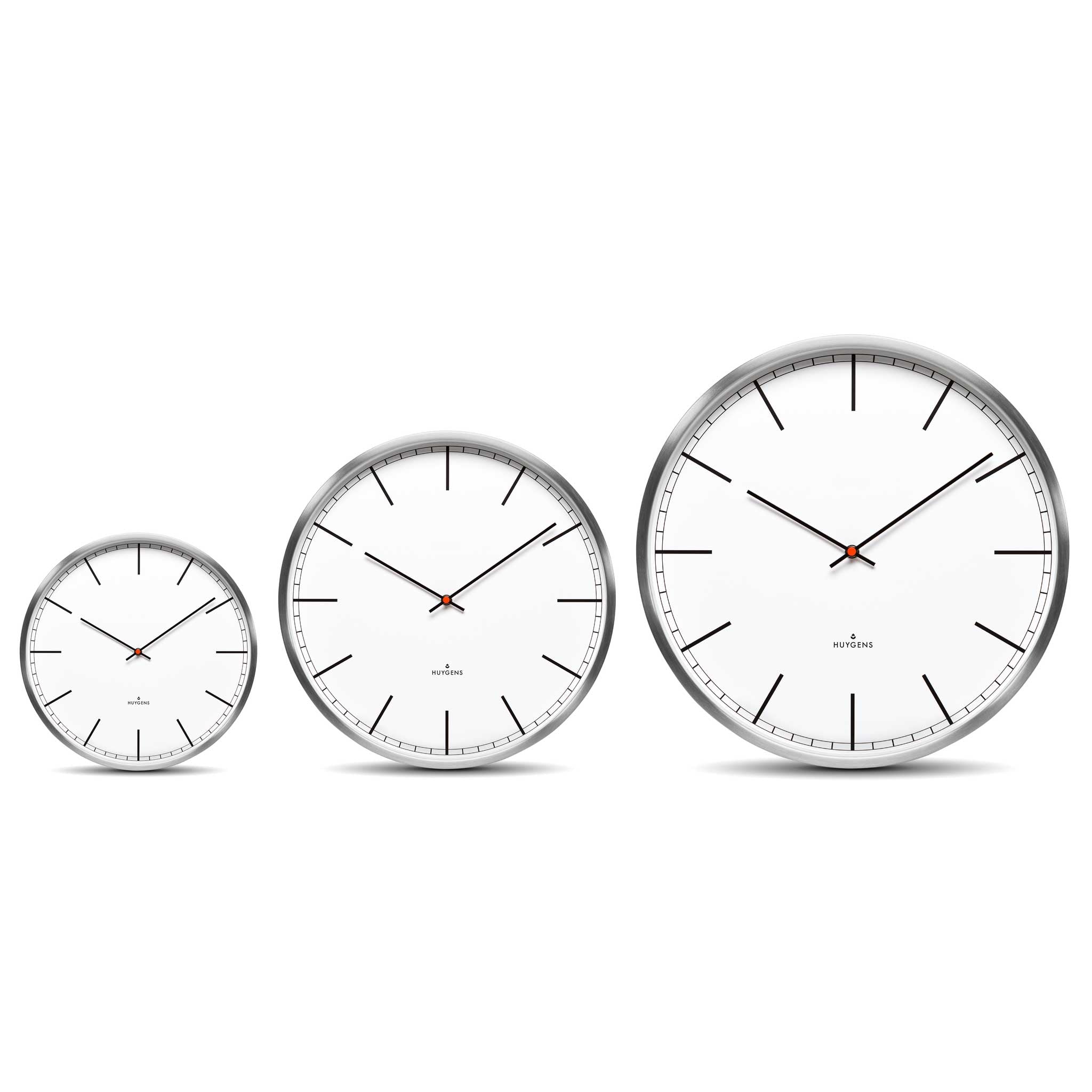 ONE INDEX | Silent WALL CLOCK | stainless steel with white dial & indices | Huygens