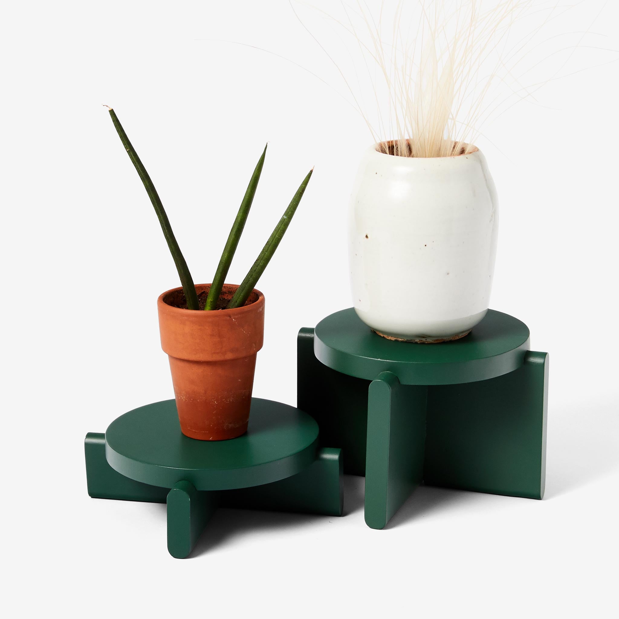 PEDESTALS Set Green | Two wooden PEDESTALS for flower pots, statuettes,... | Pete Oyler | Areaware
