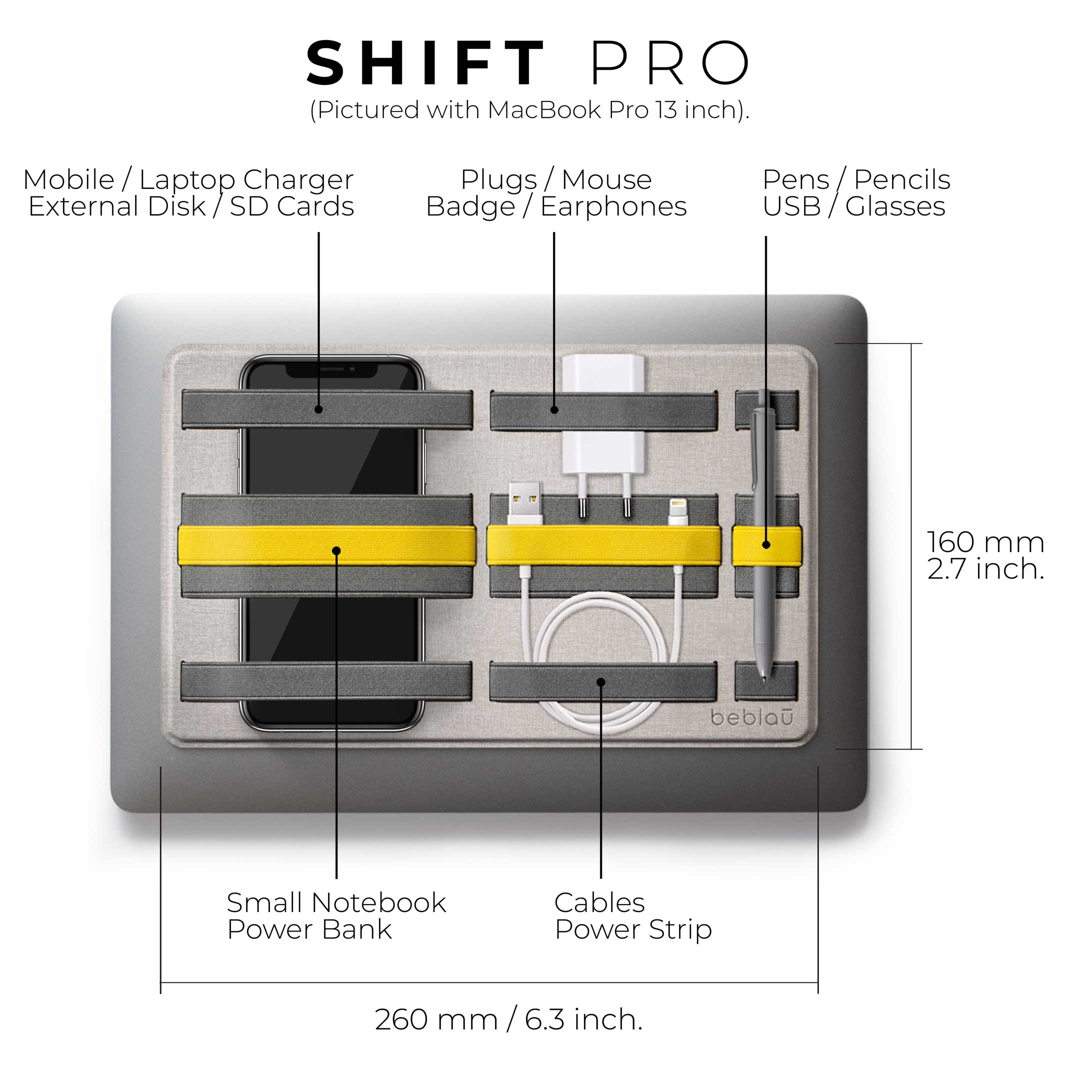SHIFT PRO | klebbarer Laptop-ORGANIZER | 26x16 cm | beblau