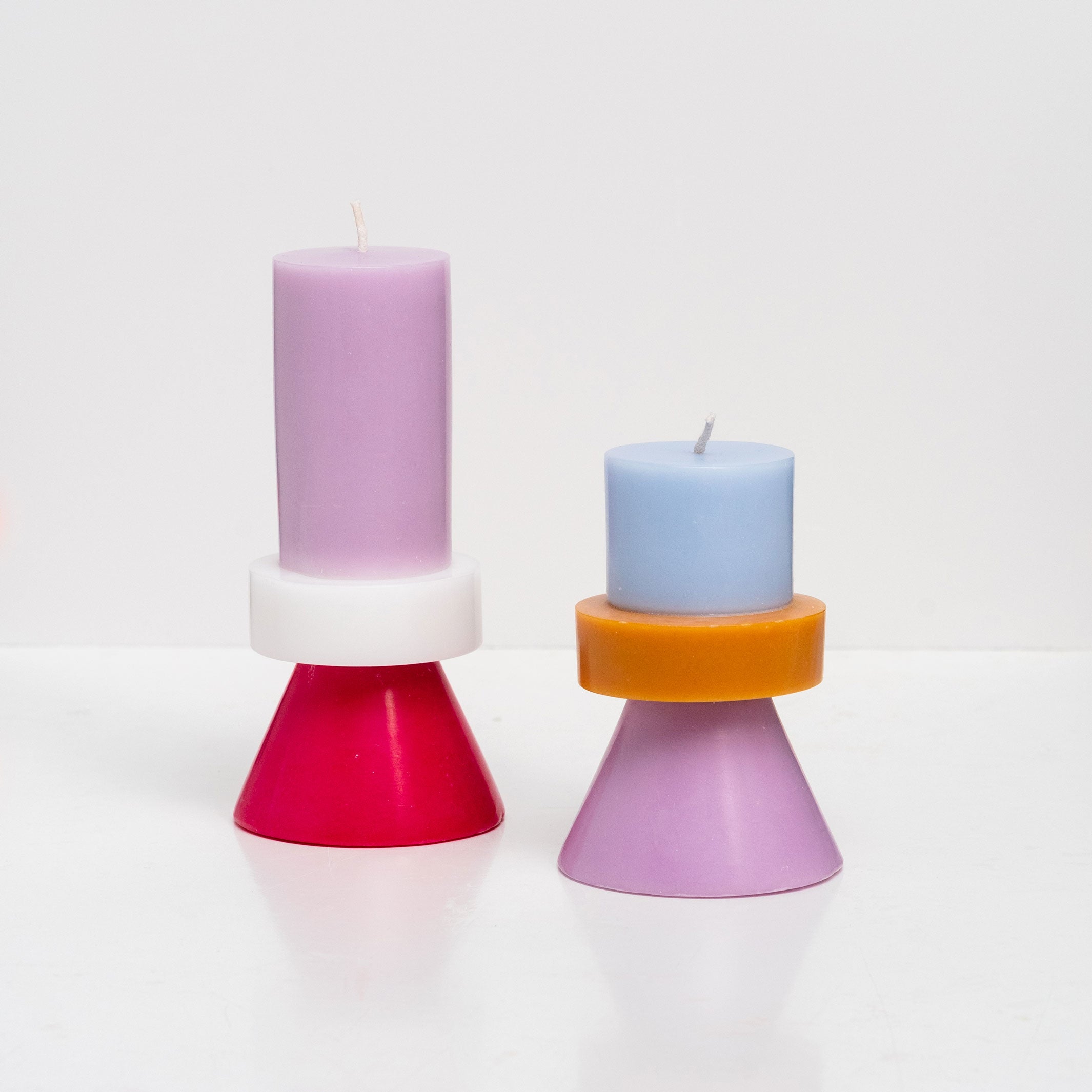 STACK CANDLE TALL | Colors violet-white-geranium | 30 hrs. burning time | YOD AND CO