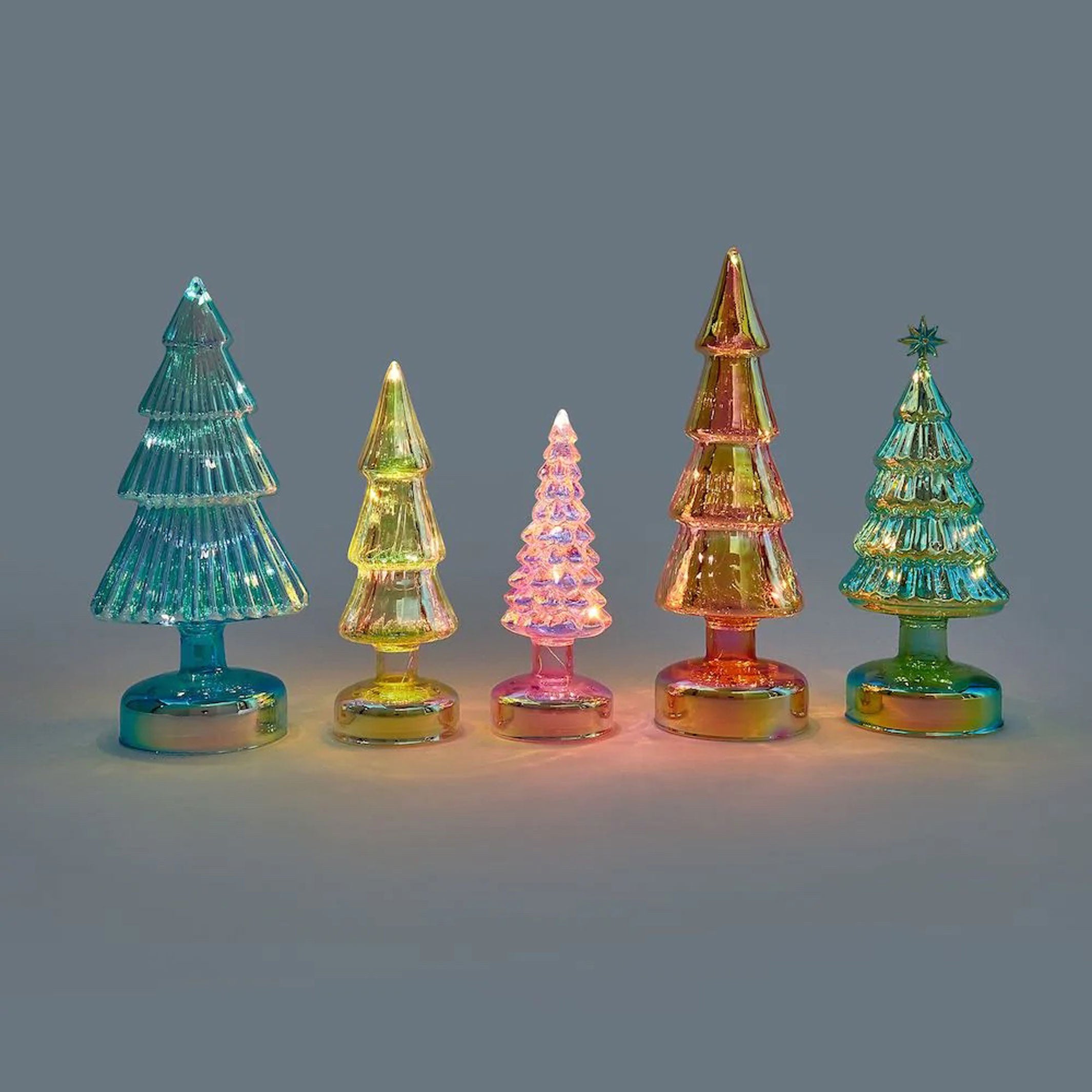 Small Colorful LED GLASS LIGHTED TREES | Glas-TANNENBÄUME mit LED Beleuchtung | 5er Set |  MoMA
