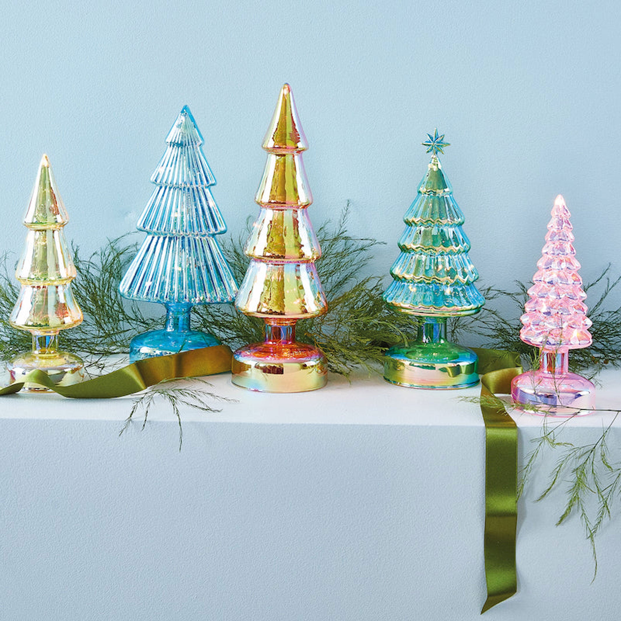 mit LED | Small GLASS Colorful LED TREES LIGHTED Bele Glas-TANNENBÄUME