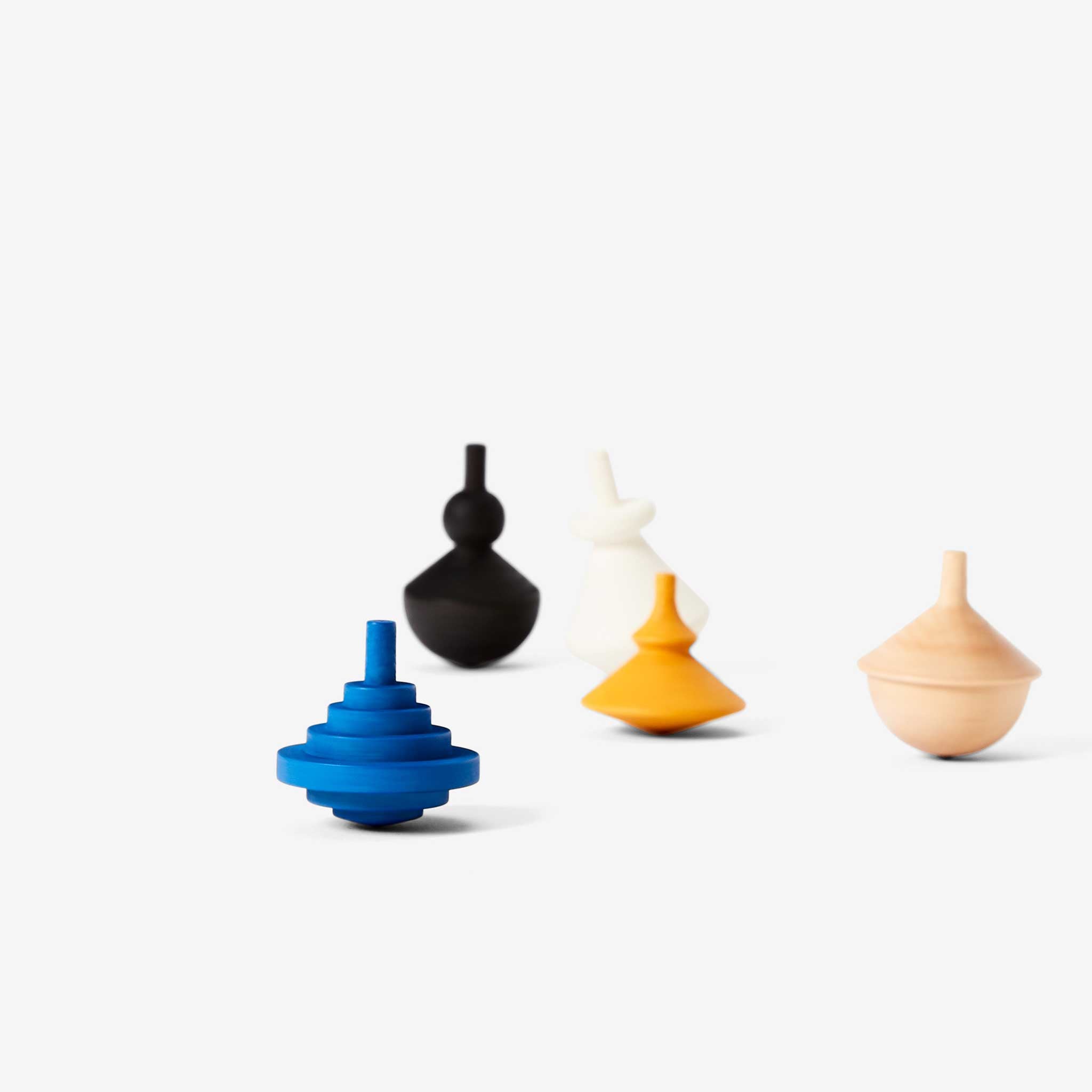 SPINNING TOPS | Set of 5 wooden tops | Kim Pat | Areaware