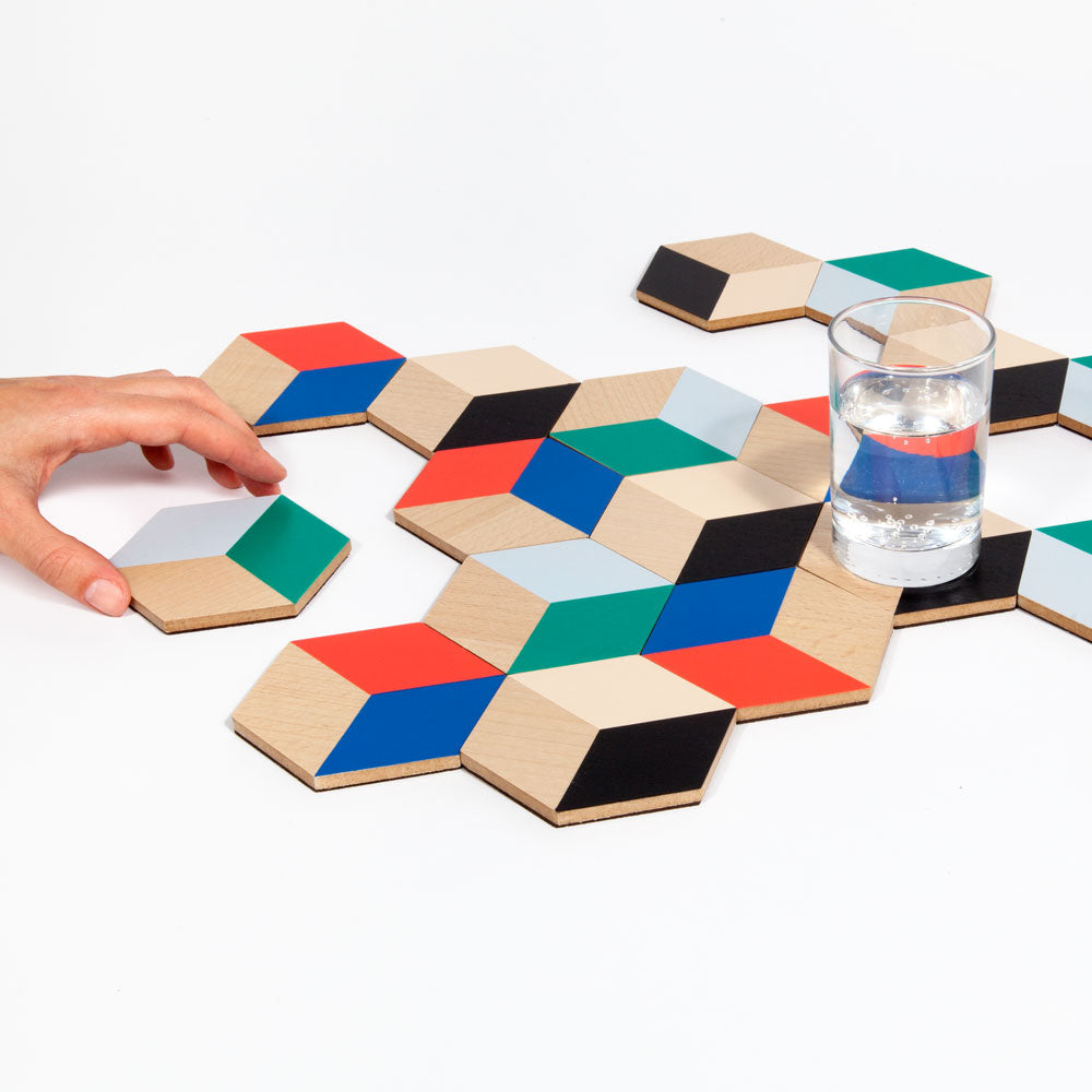 CARREAUX DE TABLE | VERRE COASTER en bois avec graphiques 3D | Ensemble de 6 | Tonnelle | Sont conscients