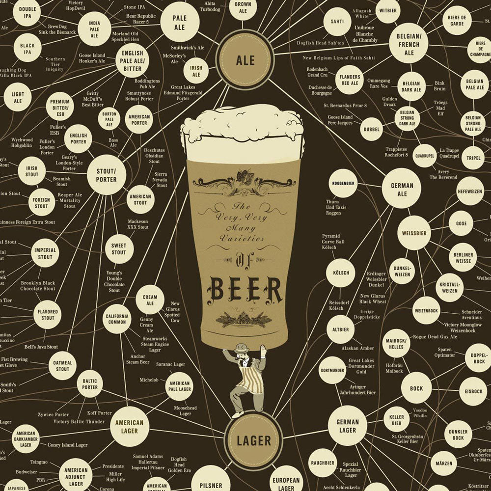 VERY MANY VARIETIES of BEER | Infographic POSTER | 41x51 cm | Pop Chart