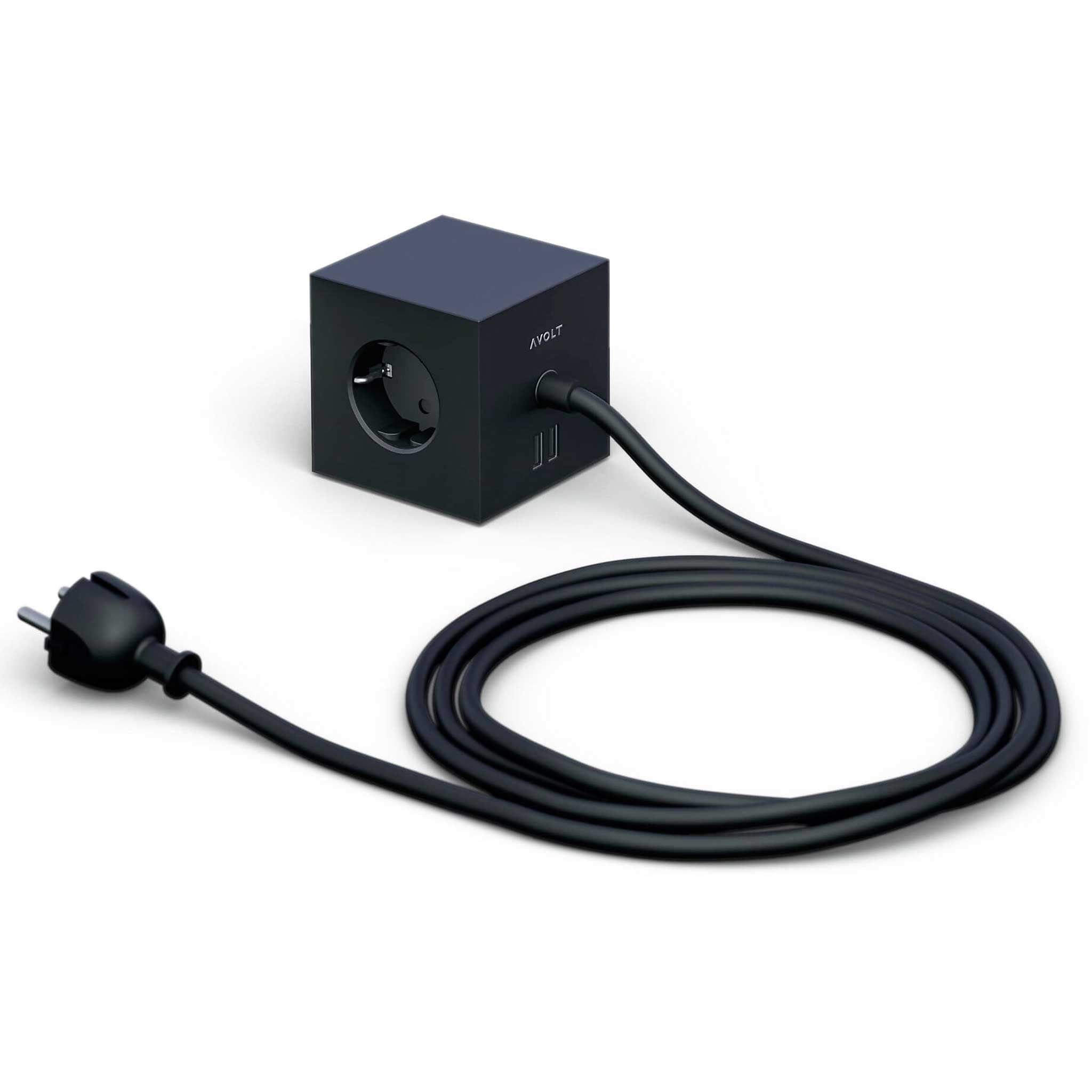 SQUARE 1 | MULTI SOCKET | magnetic DICE | 2x USB & 1.8 m cable | Avolt
